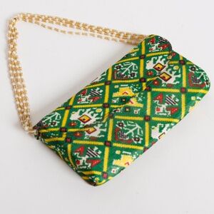 Bestow Patola digital Print Fabric Glass Beads Handle Party Purse (India)